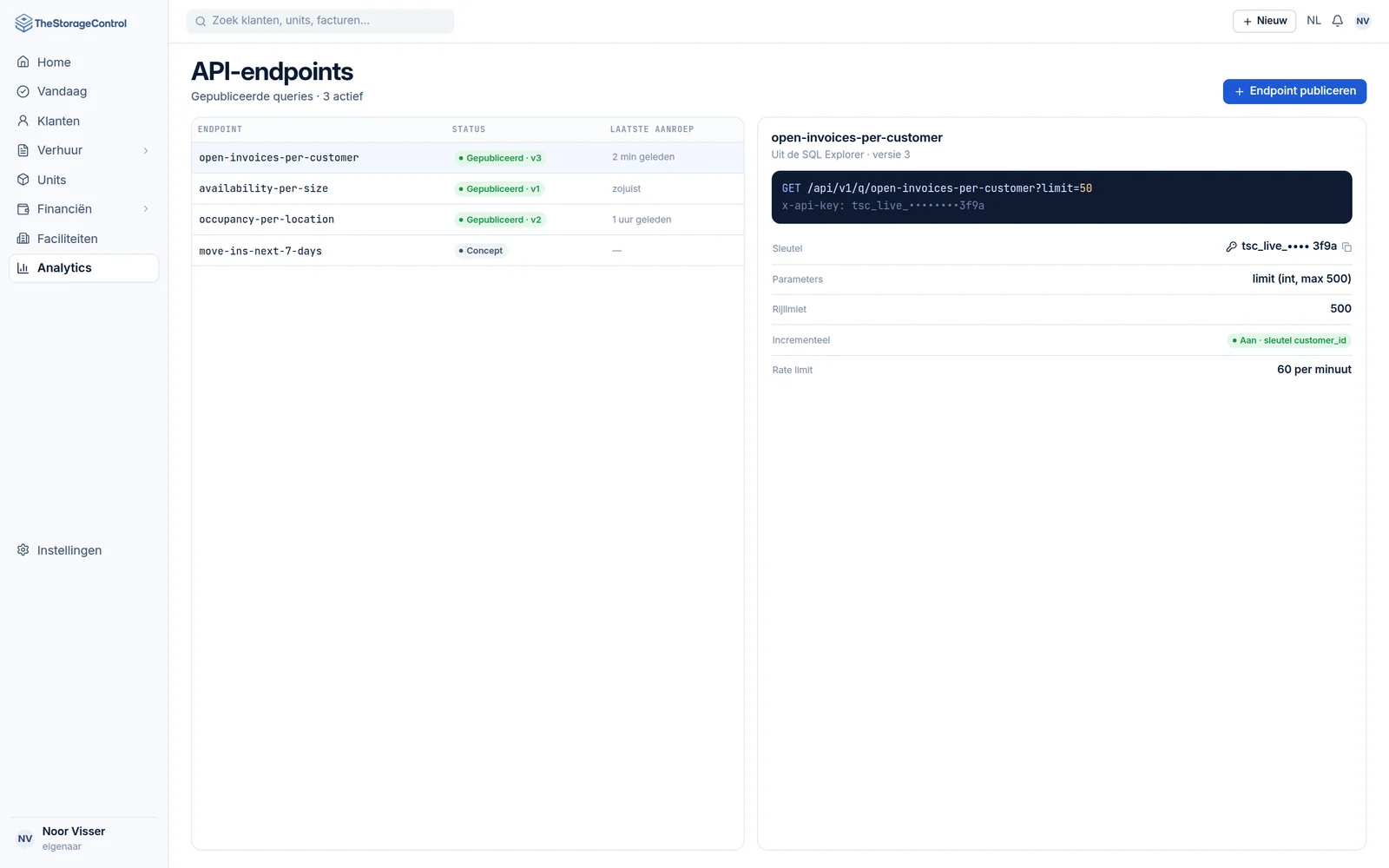 Een opgeslagen query gepubliceerd als API-endpoint met eigen sleutel